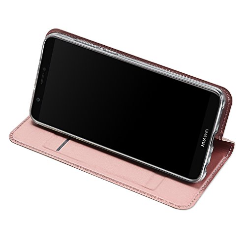 DUX DUCIS Funda Huawei P Smart, Flip Folio Cover,Soporte Plegable,1 Ranuras para Tarjetas,Magnético,Ultra-Delgado Carcasa (Rosa Dorada)