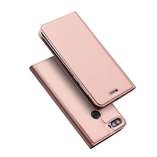 DUX DUCIS Funda Huawei P Smart, Flip Folio Cover,Soporte Plegable,1 Ranuras para Tarjetas,Magnético,Ultra-Delgado Carcasa (Rosa Dorada)