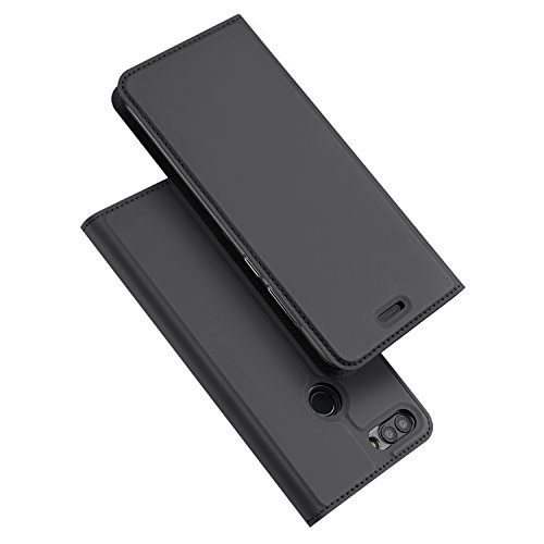 DUX DUCIS Funda Huawei P Smart, PU Cuero Flip Carcasa Fundas Móvil de Tapa Libro para Huawei P Smart (Gris)