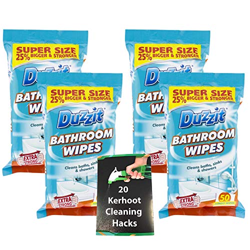 Duzzit Multipack 200 toallitas de baño. Limpia baños, duchas y otras superficies del hogar. Producto de limpieza del hogar, cuatro paquetes resellables más un folleto de limpieza de kerhoot