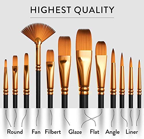 Dweyka Pinceles de Pintura Acrílica,12 Piezas Profesional Pincel de Artista,Esponjas y 2 Piezas Paleta para Acuarela,Acrílico,Gouache,Aceite,Pintura De La Cara