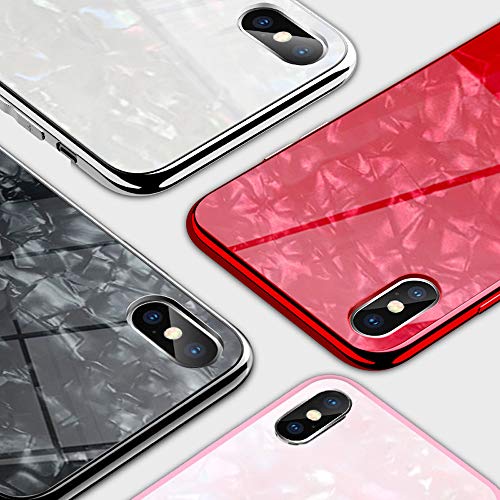 DYBOHF Funda iPhone X/XS Purpurina, con [Protector de Pantalla de Vidrio Templado], Bumper Suave [TPU] Protectora iPhone X/XS Protectora Caso (Rojo)