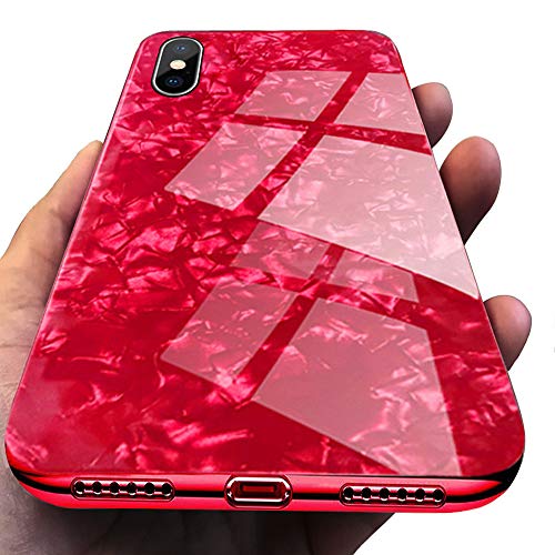 DYBOHF Funda iPhone X/XS Purpurina, con [Protector de Pantalla de Vidrio Templado], Bumper Suave [TPU] Protectora iPhone X/XS Protectora Caso (Rojo)