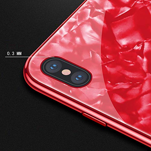 DYBOHF Funda iPhone X/XS Purpurina, con [Protector de Pantalla de Vidrio Templado], Bumper Suave [TPU] Protectora iPhone X/XS Protectora Caso (Rojo)