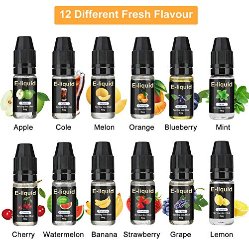 E-liquidos, E Liquido Vaper Sin Nicotina 12 x 10 ml, E Cigarette Liquido 50VG/50PG, E Liquid set para Cigarrillos Electronicos Vaporizador Shisha, E-Juice Collection, No Nicotina
