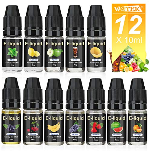 E-liquidos, E Liquido Vaper Sin Nicotina 12 x 10 ml, E Cigarette Liquido 50VG/50PG, E Liquid set para Cigarrillos Electronicos Vaporizador Shisha, E-Juice Collection, No Nicotina