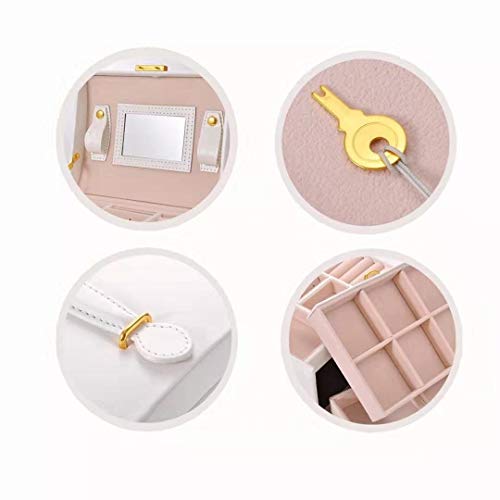 E-MANIS Caja Joyero Caja de Joyas,Estuche Rectangular para Guardar Joyas,Pendientes,Anillos y Collares,Espejo y Cajones,Tapa Elevable para Relojes (Blanco)