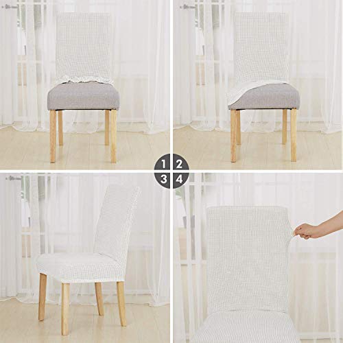 E-MANIS Fundas para Sillas de Comedor 4 Piezas, Sillas Asiento Elasticas Cubresillas Lavable Extraíble Muy fácil de Limpiar Duradera, Boda Moderna, Hotel, Decor Restaurante - Blanco