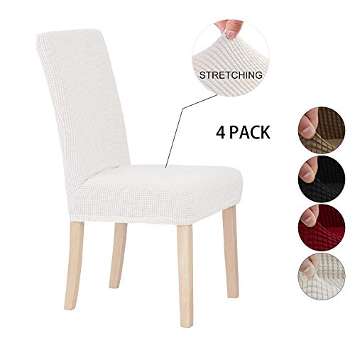 E-MANIS Fundas para Sillas de Comedor 4 Piezas, Sillas Asiento Elasticas Cubresillas Lavable Extraíble Muy fácil de Limpiar Duradera, Boda Moderna, Hotel, Decor Restaurante - Blanco