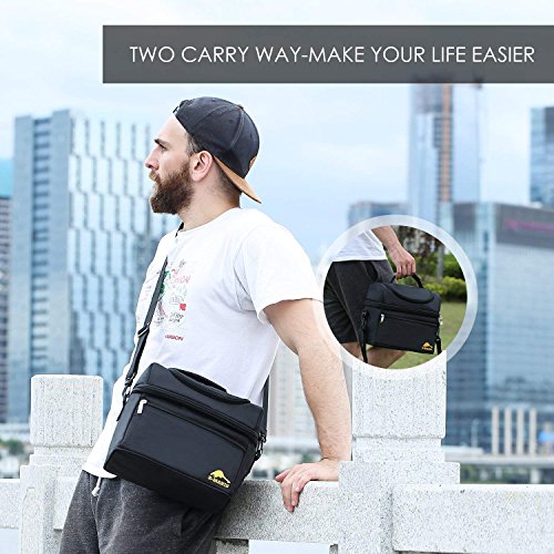 E-MANIS Térmica Bolsa Portatil Almuerzo 12L Hombre y Mujer Trabajo Hermética Comida Nevera Porta Alimentos Oficina Escuela Acampar Picnic Playa Viaje para Adultos y Niños, Negro