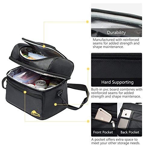 E-MANIS Térmica Bolsa Portatil Almuerzo 12L Hombre y Mujer Trabajo Hermética Comida Nevera Porta Alimentos Oficina Escuela Acampar Picnic Playa Viaje para Adultos y Niños, Negro