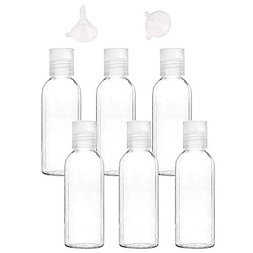 Ealicere 6Piezas Botellas de plástico de 100 ml con Dos embudos,Botella plástica cosmética Transparente,Apto para cosméticos champú Accesorios de Viaje etc.