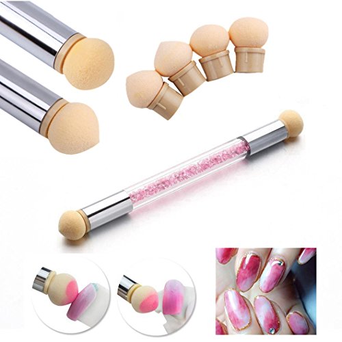 Ealicere Doble Cabezal Esponja de Uñas Punteado Gradiente Pluma Cepillo UV Gel Nail Art herramienta（Rosa） Incluye 4 cabezas de cepillo de esponja de repuesto