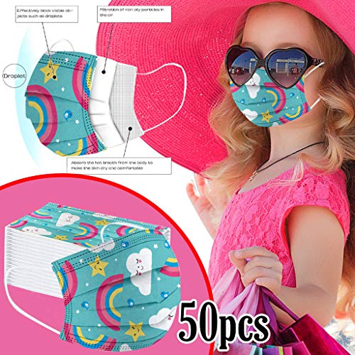 Earleye0 50 Piezas Niños Protección Desechable para Impresión linda 3 Capas Transpirables con Elástico para Los Oídos