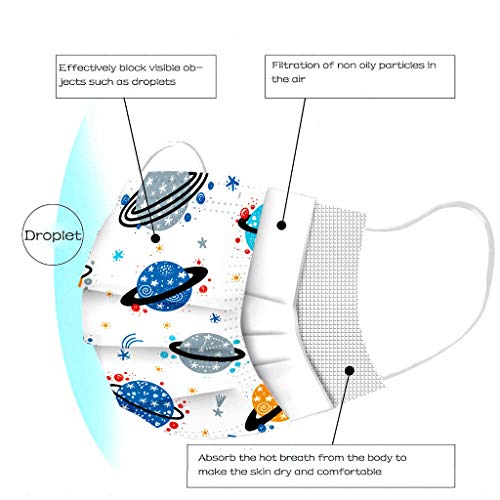 Earleye0 50 Piezas Niños Protección Desechable para Impresión linda 3 Capas Transpirables con Elástico para Los Oídos （Mezcla de colores）