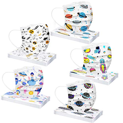 Earleye0 50 Piezas Niños Protección Desechable para Impresión linda 3 Capas Transpirables con Elástico para Los Oídos （Mezcla de colores）