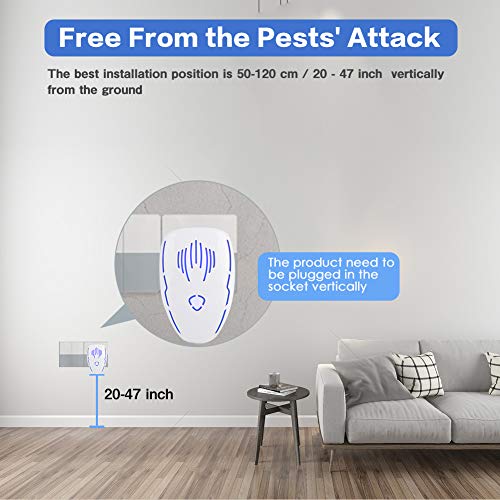 Eastshining Repelente de Insectos Interiores Control de Mosquitos Ratones Hormigas Cucarachas Moscas Arañas Pulgas Ultrasónico de Plagas 2019 Electrónico Alta Potencia (2 Piezas), Desconocido