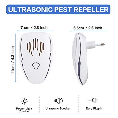 Eastshining Repelente de Insectos Interiores Control de Mosquitos Ratones Hormigas Cucarachas Moscas Arañas Pulgas Ultrasónico de Plagas 2019 Electrónico Alta Potencia (2 Piezas), Desconocido