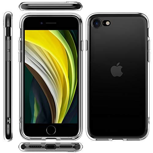 EasyAcc Funda iPhone SE 2020[ 2*Protector de Pantalla de Vidrio Templado ],Funda Carcasa TPU Alta Definicion Cristal Vidrio Premium Silicona para iPhone SE 2020 - Transparente