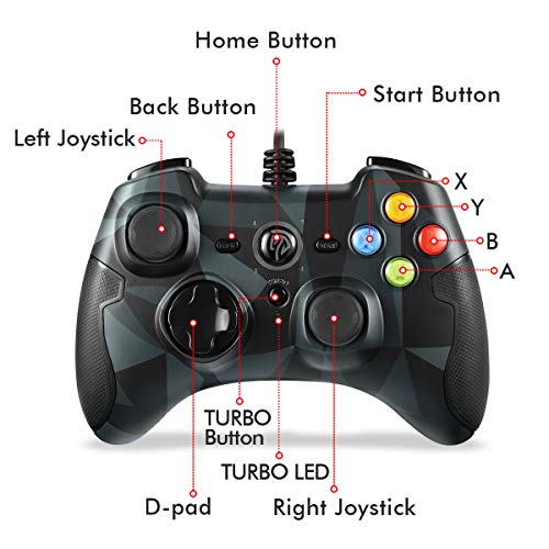 EasySMX Mando para PC, [Regalos para Padre] PS3 Gamepad Alámbrico, Joystick con los Botones de Doble-Vibración Turbo y Trigger Compatible con Windows/Android/ PS3/ TV Box (Camuflaje)