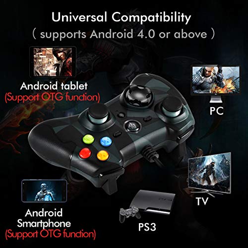 EasySMX Mando para PC, [Regalos para Padre] PS3 Gamepad Alámbrico, Joystick con los Botones de Doble-Vibración Turbo y Trigger Compatible con Windows/Android/ PS3/ TV Box (Camuflaje)