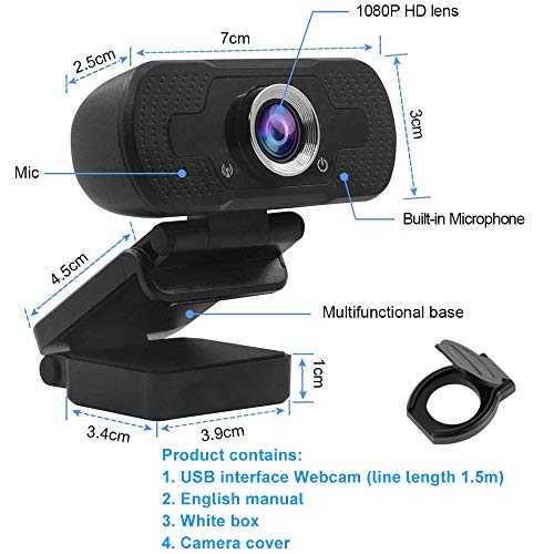 EasyULT Webcam 1080P Full HD, con Cubierta de Privacidad, PC Cámara Web de Alta Definiciócon Micrófono Reductor de Ruido y Corrección de iluminación Automática USB Plug and Play, para PC, Portátil