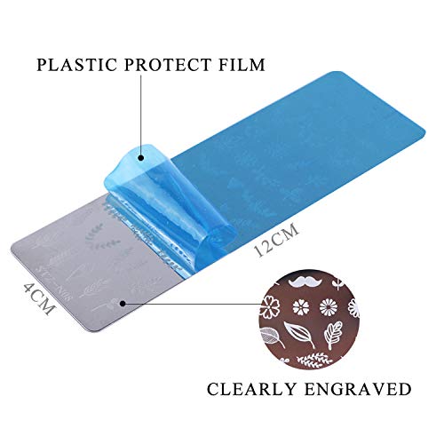 Ebanku Conjunto de plantillas de estampado, 6 placas de estampado de uñas con 1 sello de uñas y 1 raspador de uñas, herramientas de impresión de manicura floral para diseños de uñas de bricolaje