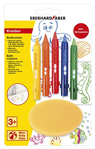 Eberhard Faber 524105 - Juego de 5 tizas de baño para pintar sobre azulejos y espejos, con esponja, multicolor