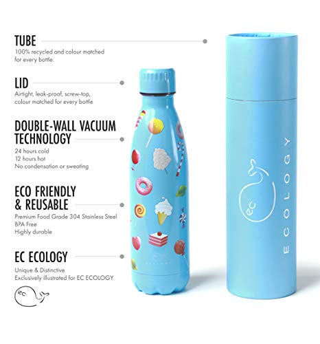 EC Ecology Botella para agua fría y caliente, de acero inoxidable, aislada al vacío, Rosa (Candy)