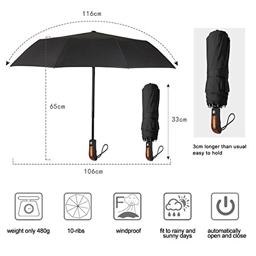 ECHOICE Paraguas plegable portátil ligero compacto a prueba de viento con tapa X-Grand Negro