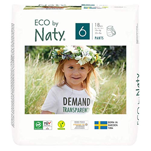 Eco by Naty, Pants, Talla/Tamaño 6, 18 pañales, 8-15kg, Pañales Pants Ecológicos Premium Hechos A Base de fibras Vegetales. sin Sustancias Nocivas