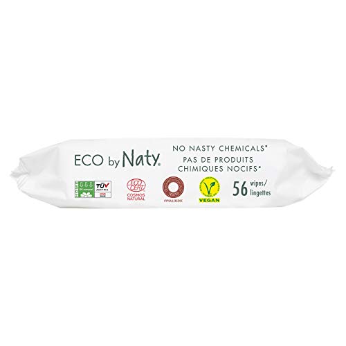 Eco by Naty Toallitas Aloe Vera para bebé, 672 unidades (12 paquetes de 56), Toallitas húmedas compostables hechas a base de fibras vegetales. 0% plástico. Sin sustancias nocivas.