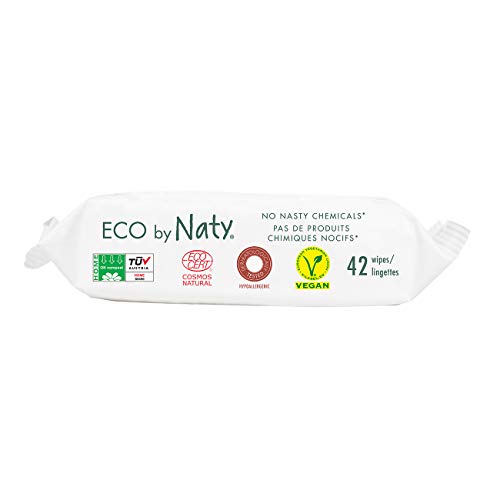 Eco by Naty Toallitas Desechables en el Inodoro para bebé, 504 unidades (12 paquetes de 42), Toallitas húmedas compostables hechas a base de fibras vegetales. 0% plástico. Sin sustancias nocivas.