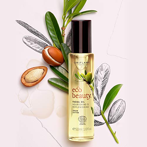 ECOBEAUTY Aceite facial Argán orgánico para cara 50ml- Altamente nutritivo con extracto de Algodón y Aceite de Argán. Vitamina E y nutrientes que suavizan y reconfortan la piel. Sin parabenos.
