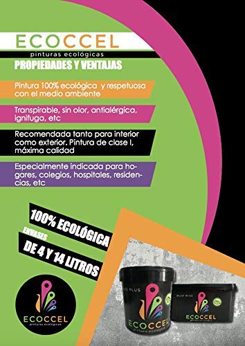 ECOCCEL Pintura plastica, pintura pared, pintura pared interior, pintura colores, pintura blanca, pintura exterior, pintura ECOLOGICA, ECOCCEL 14LT (22 Kg, Blanco)