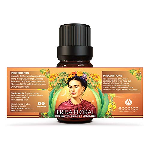 Ecodrop - Aceite esencial puro Frida Floral para mente, cuerpo y piel, mezcla de 5 aceites (lavanda, ylang-ylang, palmarosa, mandarina, limón) con suaves notas florales y cítricas, 10ml