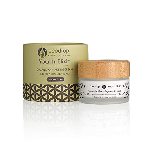 Ecodrop Organic Anti Ageing Cream | Crema Tratamiento Facial Antiedad Avanzada para Mujeres y Hombres | Completamente Natural | Con Ácido Hialurónico, Retinol y Aceite de Argán | Vegana