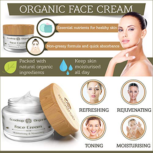 Ecodrop Organic Face Cream | Crema facial diaria avanzada no grasosa para mujeres | 100% ingredientes naturales | Tratamiento hidratante y antienvejecimiento | Vegana