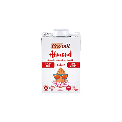 Ecomil Almond Nature Bio 500ml. Bebida de almendra sin azúcares. Sin lactosa, sin gluten, sin azúcares, sin soja, sin huevo, sin azúcares añadidos, sin proteína láctea, bajo contenido en sal y vegano