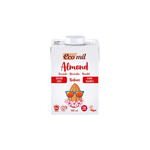 Ecomil Almond Nature Bio 500ml. Bebida de almendra sin azúcares. Sin lactosa, sin gluten, sin azúcares, sin soja, sin huevo, sin azúcares añadidos, sin proteína láctea, bajo contenido en sal y vegano