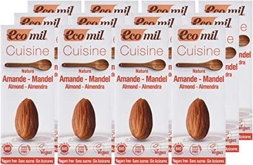 ECOMIL Cousine Almond Nature, Crema de Almendras para cocinar - Pack de12 unidades de 200 ml (192314)