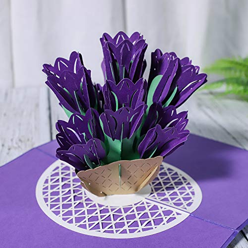 ECOPRO - Tarjeta desplegable de tulipán 3D, tarjetas de felicitación emergentes, para cumpleaños, agradecimiento, día de la madre, día del profesor (morado – tulipán)