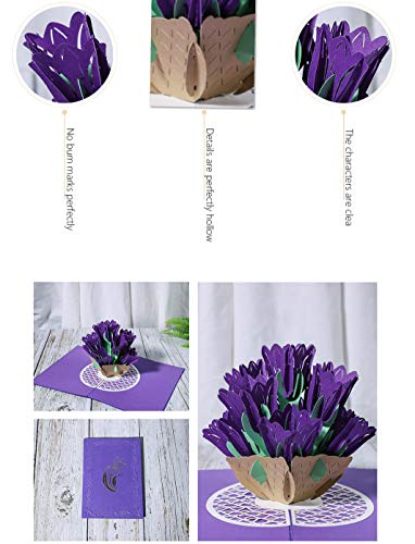 ECOPRO - Tarjeta desplegable de tulipán 3D, tarjetas de felicitación emergentes, para cumpleaños, agradecimiento, día de la madre, día del profesor (morado – tulipán)