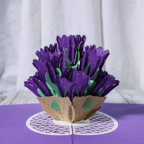 ECOPRO - Tarjeta desplegable de tulipán 3D, tarjetas de felicitación emergentes, para cumpleaños, agradecimiento, día de la madre, día del profesor (morado – tulipán)