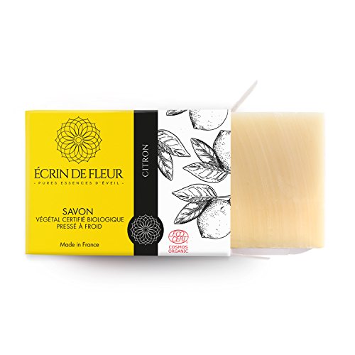Écrin De Fleur | Jabón de Limón | Certificado Orgánico | Hecho a Mano en Francia | Aroma Natural y Refrescante | Saponificación en Frio | Apto para el Lavado Frecuente de las Manos | 100g