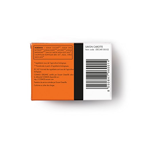 Écrin De Fleur | Jabón de Zanahoria | Certificado Orgánico | Hecho a Mano con Zumo de Zanahoria sin Aceites Esenciales | Saponificación en Frio | Apto para el Lavado Frecuente de las Manos | 100g