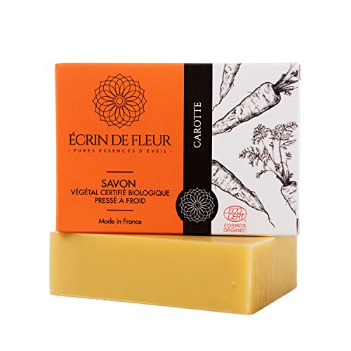 Écrin De Fleur | Jabón de Zanahoria | Certificado Orgánico | Hecho a Mano con Zumo de Zanahoria sin Aceites Esenciales | Saponificación en Frio | Apto para el Lavado Frecuente de las Manos | 100g