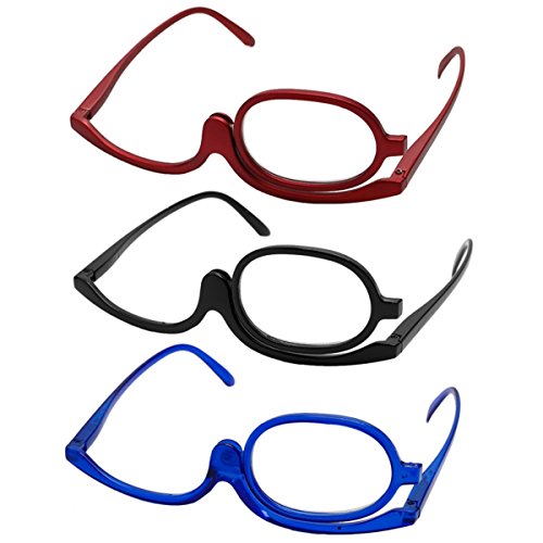 ECYC Gafas De Lectura De Maquillaje Con Aumento +4.0 Gafas Con Lentes Hacia Arriba, Izquierda Y Derecha, Azul