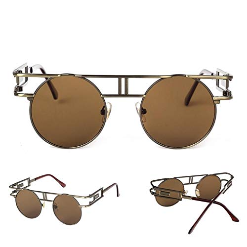 EDCPLM Gafas De Sol para Hombre, Mujer, Gótico, Steampunk, Gafas De Sol Redondas, Vintage, para Hombre, Mujer, Unisex, Espejo, Gafas De Sol De Metal, Gafas, Sombras Retro, Uv400 Copper Color - Brown