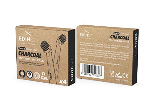 Edinco Cabezal de Recambio de Carbón Activado Para Oral-B Cepillo De Dientes Eléctrico Recargable Respetuoso Medio Ambiente Blanqueador Dental Natural Productos Antibacteriano Empaquetado Sin Plástico